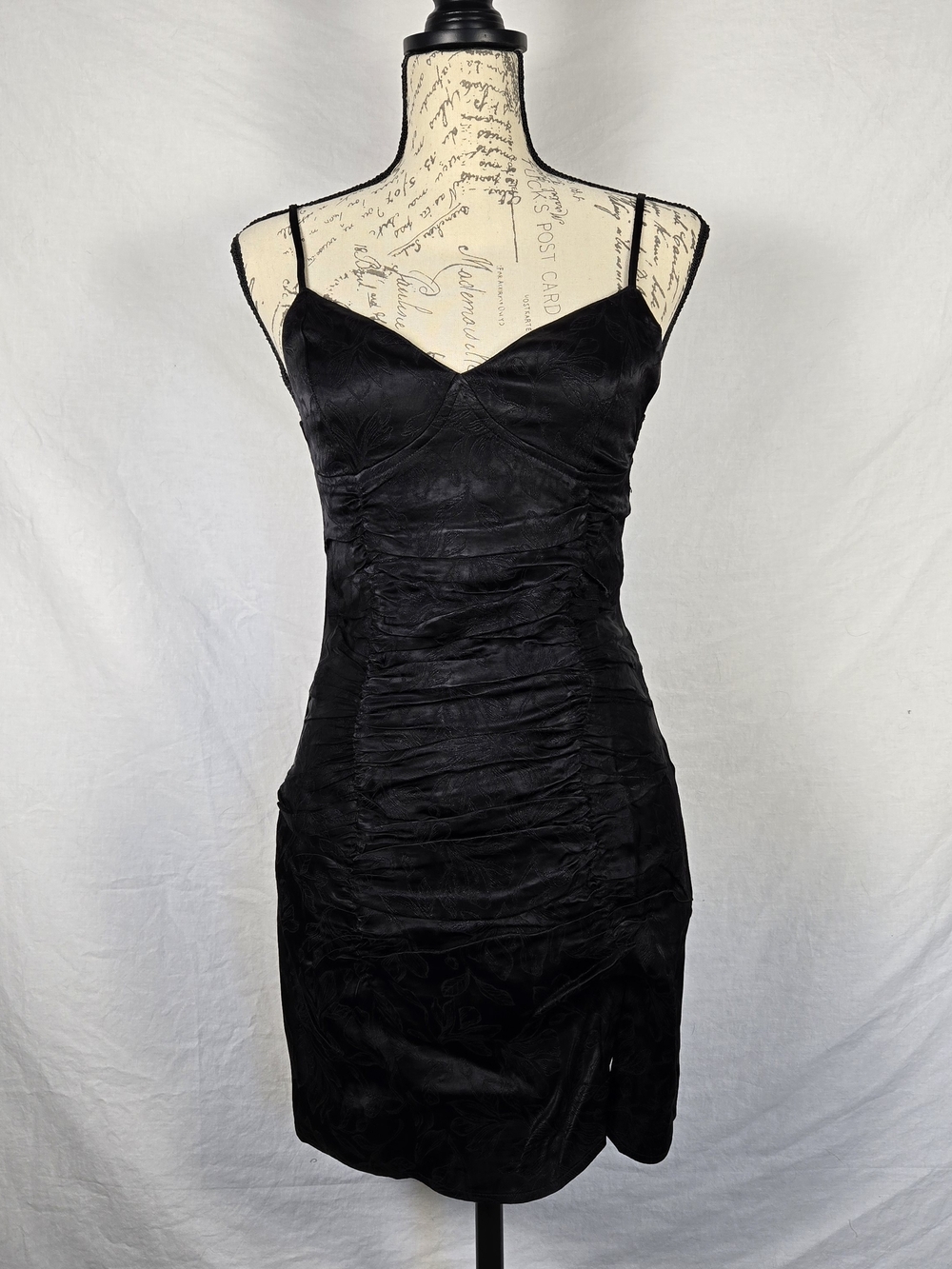 Sky to Moon Black Floral Jacquard Ruched Mini Dress - Small